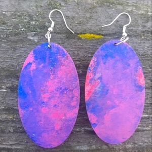 Pink and Blue Wooden Earrings Handmade